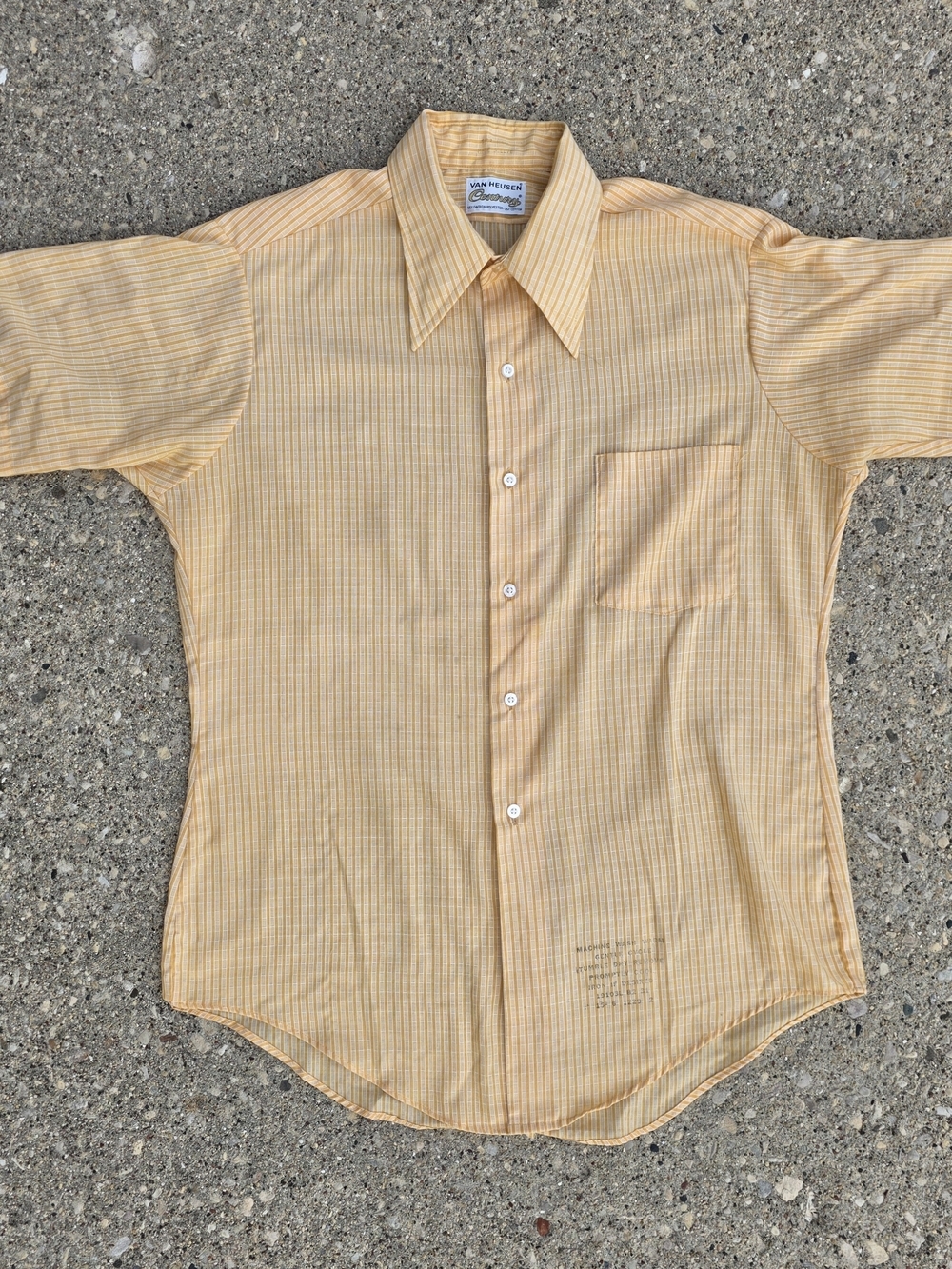 Vintage 70s Van Heusen Century Yellow Stripe Dagger Collar Shirt